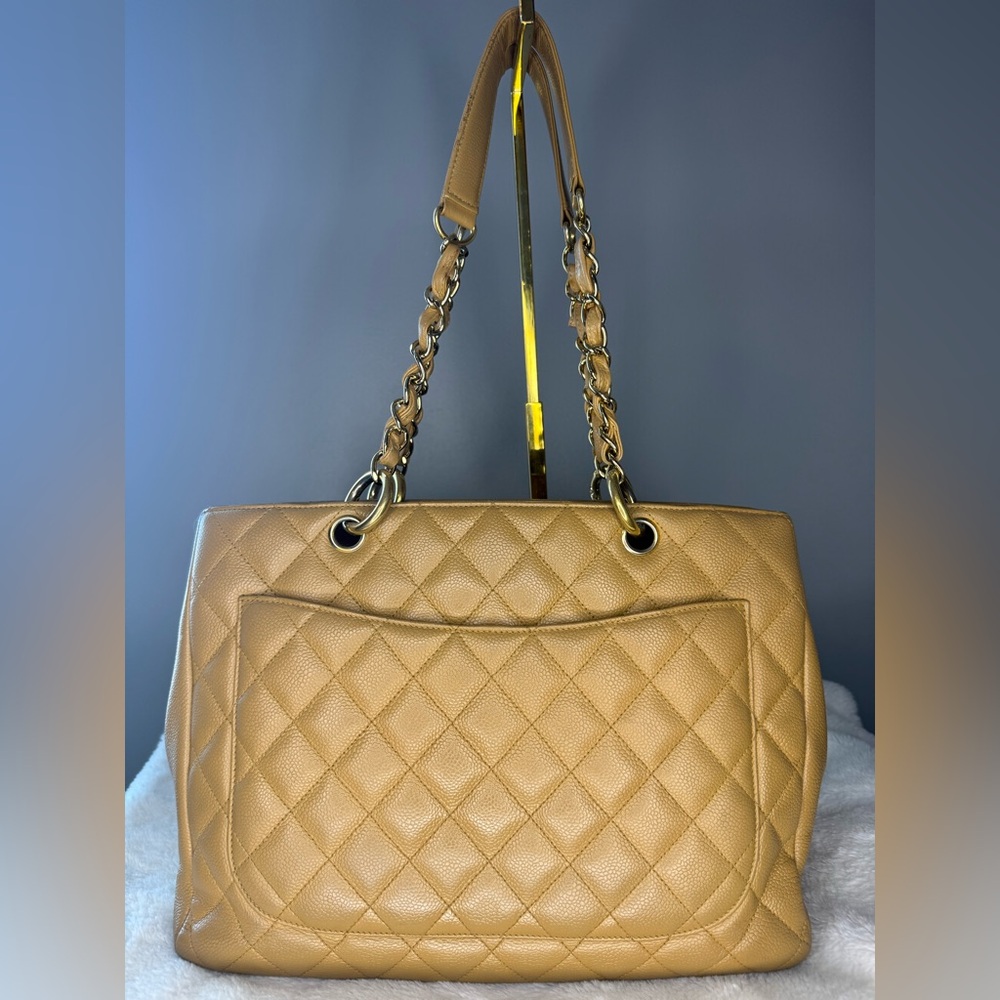 CHANEL Quilted Caviar Leather Beige Shopping Tote - Picture 2 of 16